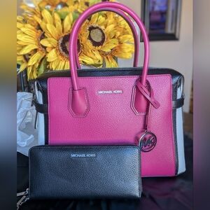 Michael Kors Mercer Leather Satchel & Wallet Set - Like New